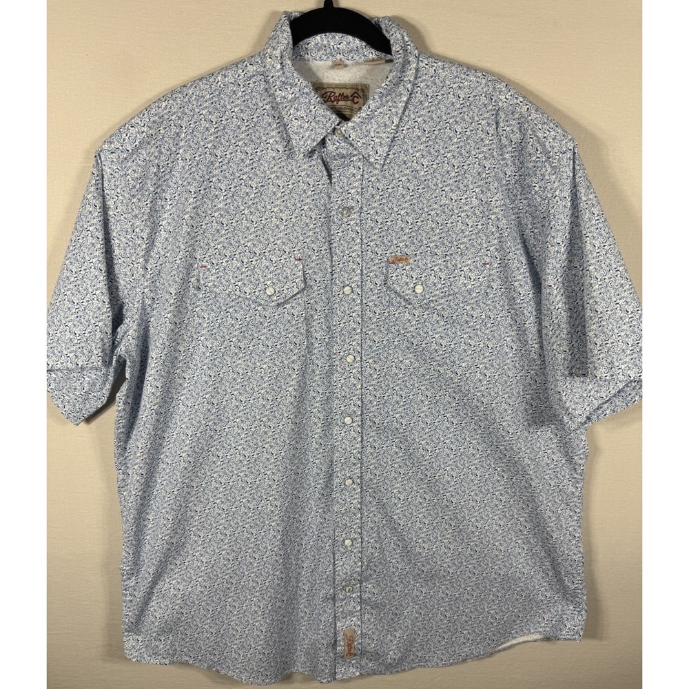 Rafter C Shirt Mens XXL Blue Geometric Pearl Snap Short Sleeve Western Cowboy